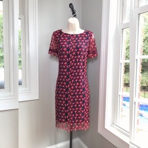 Tahari Red White & Blue Embroidered Floral Dress ~ Women’s 10 NWOT!
